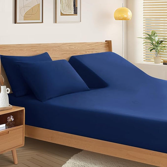 SiinvdaBZX Split Top King Fitted Sheet Only for Adjustable Bed, Ultra-Soft Microfiber 34 Inch Top Split Head Sheets Half Split King Bottom Sheet, Fits 14" -16" Deep Pocket, Navy Blue
