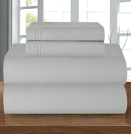 Elegant Comfort Luxury 1500 Premium Hotel Quality Microfiber 4-Piece Sheet Set - Wrinkle Resistant, All Around Elastic Fitted Sheet, Deep Pocket up to 16", Full, Silver Grey