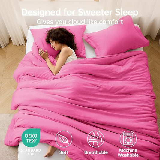 MUXHOMO King Size Comforter Set, All Season Ultra Soft Down Alternative Bedding - 3 Piece Lightweight Bed Set Includes 1 Comforter (104"x90") and 2 Pillow Shams (20"x36"), Hot Pink