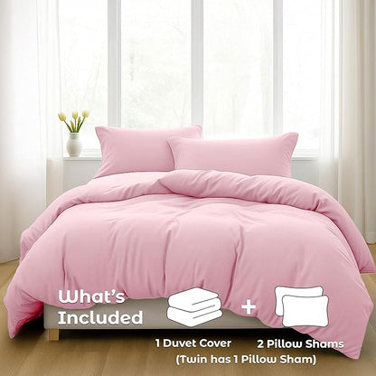 Pure Bedding Duvet Cover Full Size - 3 Pieces Extra Soft Bedding Set, Includes 1 Duvet Cover 80x90 Inches with Zipper Closure & 2 Pillow Shams, Comforter Not Included, Baby Pink