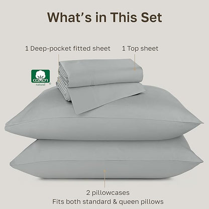 California Design Den Queen Size Bed Sheets Set, 100% Cotton Bed Sheets - Buttery Soft 800 Thread Count Sateen, Deep Pockets Durable Bedding - Light Grey