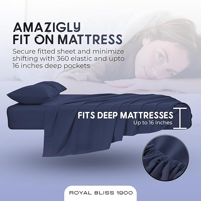Split California King Sheets Sets - 5 Pcs Set - Cal King Split Adjustable Bed Sheets -Split California King Sheets Sets for Adjustable Bed -Split Cal King Sheets (Navy Blue)
