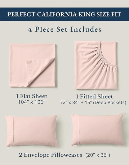 LANE LINEN 100% Organic Cotton Fully Elasticized California King Sheet Set, Low Pilling Fade Resistant Machine Washable Naturally Cooling Mercerized Soft & Comfy Cotton Sheets – Sepia Rose