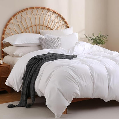 JSD White Duvet Cover Set Twin Size, 2 Piece Microfiber Kids Duvet Cover with Pillow Sham, Zipper Closure, Comforter Not Included