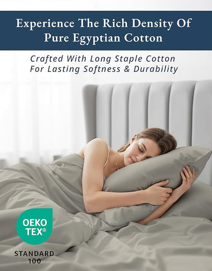 LANE LINEN 100% Egyptian Cotton Full Bed Sheets, Sustainably Produced Luxury Hotel Like Thick Full Size Sheets Set, Naturally Temperature Regulating Machine Washable Cotton Sheets - Silver