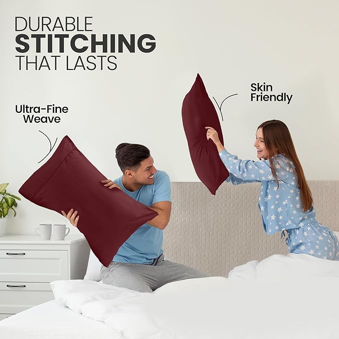 Utopia Bedding Standard Pillow Cases - 2 Pack - Envelope Closure - Soft Brushed Microfiber Fabric - Shrinkage and Fade Resistant Pillow Covers Standard Size 20 X 26 Inches (Standard, Burgundy)