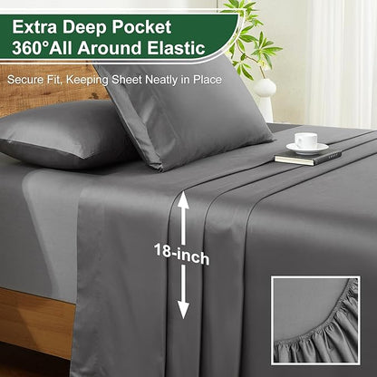 Ivellow 100% Egyptian Cotton Sheets Queen Size Set - 1200 Thread Count 6 PC 18" Deep Pocket Queen Size Bed Sheet Set，Luxury Soft Breathable Grey Cooling Sheet Sets Durable Hotel Quality Bedding