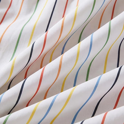 Merryword Rainbow Striped Duvet Cover Set Queen Size, 100% Cotton Bedding Set with Zipper Closure & 8 Corner Ties, Luxury Linen Like Bedding, Soft Breathable Comforter Cover for All Seasons