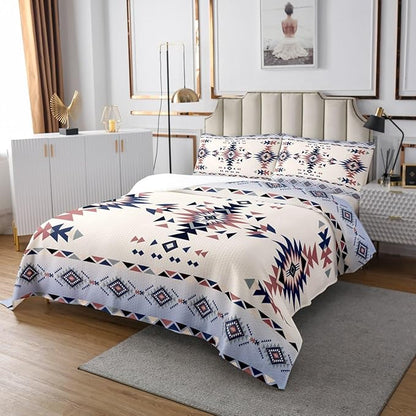 Manfei Aztec Print Kids Bedspread Twin Size,Western Cowboy Arrows Geometric Patchwork Coverlet Set,Boys Girls Room Decor,Southwest Boho Tribal Ethnic Quilted Coverlet,Retro Bedding Quilt,1 Pillowcase