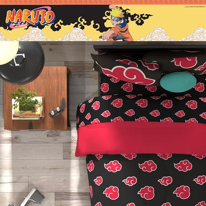 Collectibles Naruto Anime Akatsuki Bedding 7 Piece Super Soft Reversible Comforter and Sheet Set with Sham, Queen, (Officially Licensed Product) By Franco