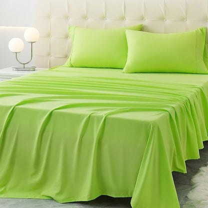 King Size Bed Sheet Set - 4 Piece Soft Microfiber Sheets with Deep Pockets, Cooling Technology, and Wrinkle-Free Pillowcase. Hotel-Quality, Durable Bedding, Sharp Green