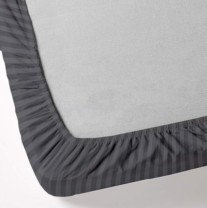 Mattress-Homes Extra Deep Pocket 6 Piece Full Sheet Set, Hotel Luxury Collection, 100% Egyptian Cotton, 21" Deep Fitted Sheet, Soft, Cool & Breathable Bedding with 4 Pillowcases in Dark Grey Stripe