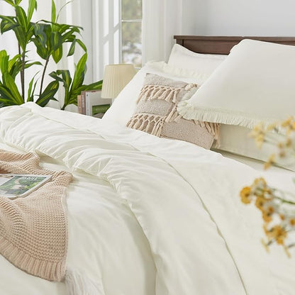 Andency California King Size Comforter Set with Sheets Ivory - 7 Pieces Cal King Bed in a Bag Boho Bedding Sets, Ivory Bed Set with Comforter, Sheets, Pillowcases & Shams