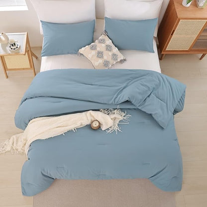 ROSGONIA Oversized King Comforter 120x120, 3pcs Super King Comforter (1 Dusty Blue Comforter & 2 Pillowcases) Lightweight Warm Bedding Blanket Quilt