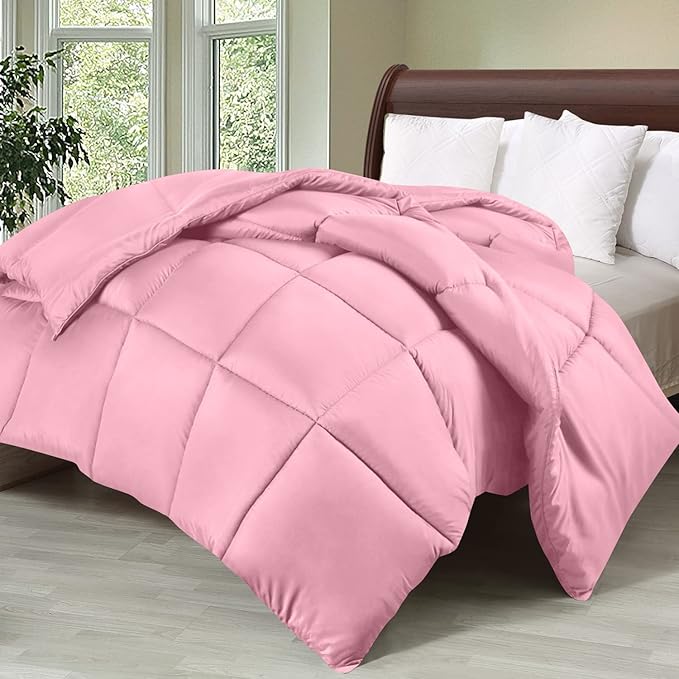 Utopia Bedding Comforter Duvet Insert, Quilted Comforter with Corner Tabs, Box Stitched Down Alternative Comforters Twin Size (Pink)