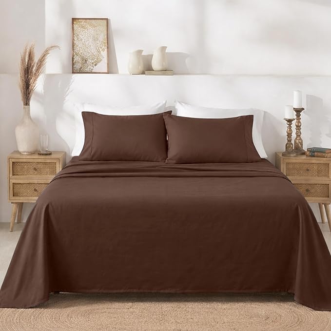 California Design Den Twin Sheets Set - Soft 400 Thread Count Sateen, Natural 100% Cotton Twin Bed Sheets with Deep Pockets, and Durable Bedding Set - Espresso Chocolate Brown
