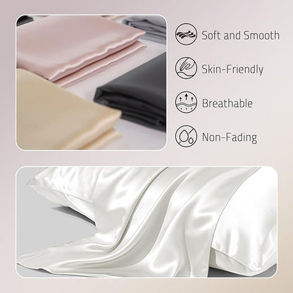 Mulberry Silk King Size Pillow Cases for Hair and Skin, Ultra Smooth Cooling Acne Pillow Case with Hidden Zipper Both Sides Real Silk Pillow Cases King (20"×36"), Ivory