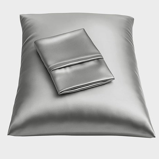 BLISSFORD Satin Pillowcase with Zipper, for Hair and Skin Care, Feels Soft and Cool Like a Silk Pillowcase, Satin Pillow Cases 2 Pack, Slik Pillow Cover, Grey, King Size, Set of 2