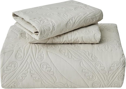 Kingnex Oversized King Bedspreads 128x120 for Extra Wide Tall King or Cal King Bed Ultrasonic Quilted Coverlet Set 3 Piece Include 1 Quilt 2 Pillowcases Beige