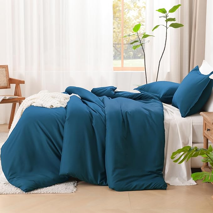 Litanika Comforters Teal Oversized King Size, 3 Pieces Lightweight Solid Bedding Set & Collections, All Season Fluffy Bed Set (120x98In Comforter & 2 Pillowcases)