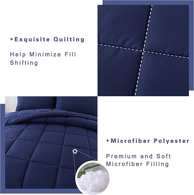 DOWNCOOL Queen Comforter Set -All Season Bedding Comforters Sets with 2 Pillow Cases -3 Pieces Bedding Sets Queen -Down Alternative Blue Comforter Set for Queen Size Bed(88"x92")