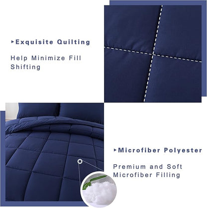DOWNCOOL Queen Comforter Set -All Season Bedding Comforters Sets with 2 Pillow Cases -3 Pieces Bedding Sets Queen -Down Alternative Blue Comforter Set for Queen Size Bed(88"x92")