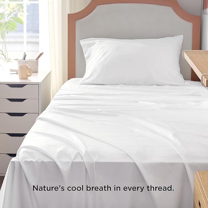 Bedsure Cooling Sheets Twin XL, Rayon Derived from Bamboo, PureWoven, Breathable & Soft Twin XL Sheet Sets, Deep Pocket Up to 16 Inches, Hotel Luxury Silky Dorm Bedding for Hot Sleepers, White