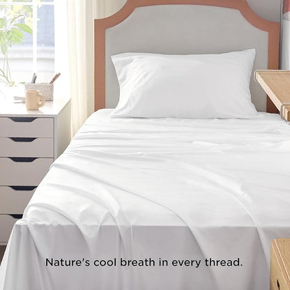 Bedsure Cooling Sheets Twin XL, Rayon Derived from Bamboo, PureWoven, Breathable & Soft Twin XL Sheet Sets, Deep Pocket Up to 16 Inches, Hotel Luxury Silky Dorm Bedding for Hot Sleepers, White