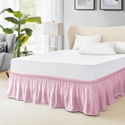 FreshCulture Elastic Wrap-Around Bed Skirt - Twin Bed, 15-Inch Drop, Dusty Pink