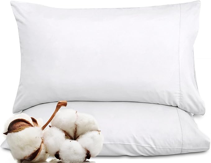 Royale Linens White Cotton Pillow Cases King Size Set of 12 - Bed Pillow Covers - 100% Cotton Pillowcases - Soft & Cooling - Envelope Closure - Hotel Quality Bulk Pillowcases 20" x 40"