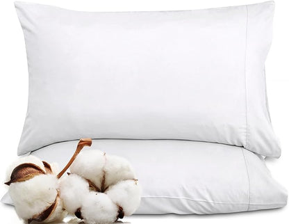 Royale Linens White Cotton Pillow Cases Queen Size Set of 12 - Bed Pillow Covers - 100% Cotton Pillowcases - Soft & Cooling - Envelope Closure - Hotel Quality Bulk Pillowcases 20" x 30"