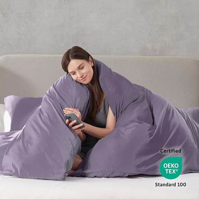 Nestl Grayish Purple California King Duvet Cover Sets - Soft Prewashed Cal King Duvet Cover, 3 Piece, with Zipper Closure, 1 Duvet Cover 104x98 inches and 2 Pillow Shams