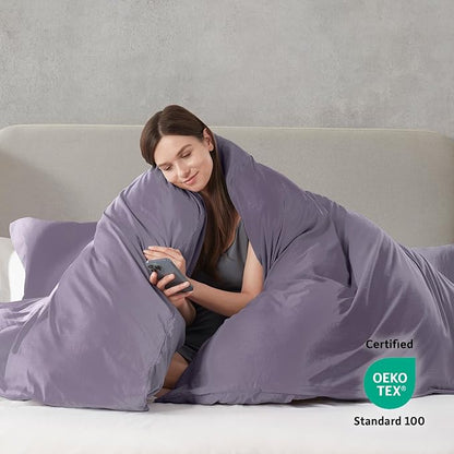 Nestl Twin Duvet Cover Set - Soft Prewashed Grayish Purple Duvet Cover Twin/Twin XL, 2 Piece, with Zipper Closure, 1 Duvet Cover 68x90 inches and 1 Pillow Sham