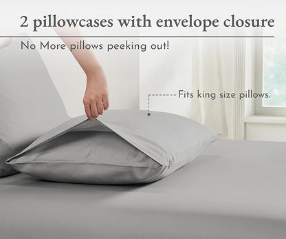 California Design Den 100% Organic Cotton King Pillowcase Pair, Set of 2, Soft & Crisp Percale Weave Cotton Pillow Covers (Light Grey)