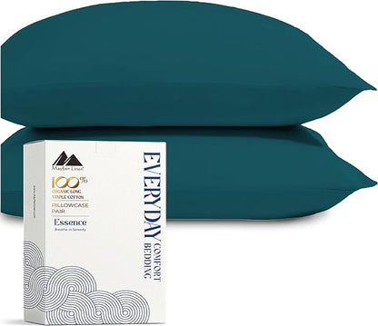 Mayfair Linen 100% Organic Cotton King Size Pillow Cases Set of 2 - Soft Hotel Quality Covers for King Size Pillows (Teal), Authentic GOTS Certified, Crisp, Cooling Percale Weave Cotton Pillowcases