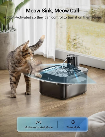 DownyPaws Cat Water Fountain Cordless, Pet Fountain, 84oz/2.5L, Black Pro | Wireless Cat Drinking Water Fountains for Cats Indoor, Fursink , Battery Operated, Motion Sensor, Ultra Quiet Pump, BPA-Free