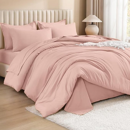 Litanika Twin/Twin XL Size Comforter Sets Grey Blush Pink - 5 Pieces Bed in a Bag Twin/Twin XL Bedding Comforter Sets, Solid Lightweight Bed Set with Comforter, Sheets, Pillowcase & Sham