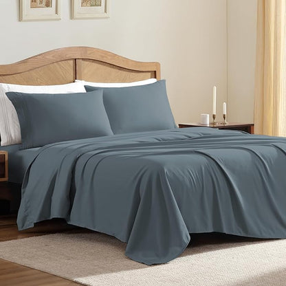 ClevaHome Sheet Set Queen Size, 4-Piece Bedding, Lightweight & Super Soft Easy Care Microfiber– Shrinkage & Fade Resistant Bedding Set with 14'' Deep Pockets (Slate Blue)