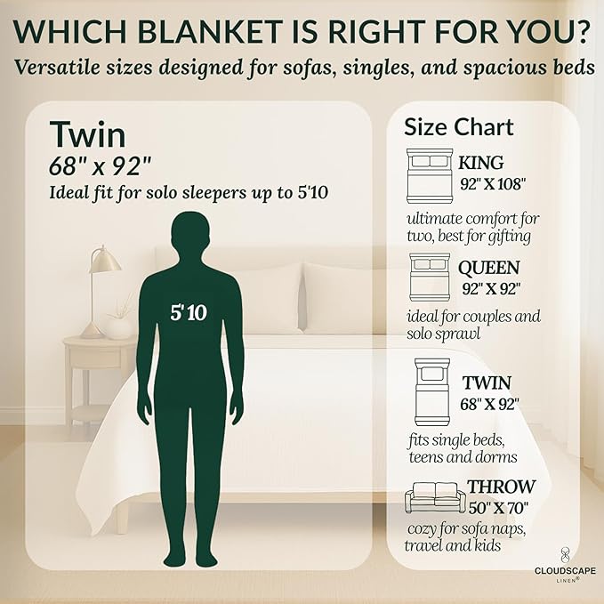 CLOUDSCAPE 100% Cotton Muslin Blanket Twin Size, 4 Layer Oversized 68x92 Fits Twin XL Bed, Soft Breathable, Lightweight, Summer Blanket for Adults, Perfect Spring Gift for All Season- Olive Green