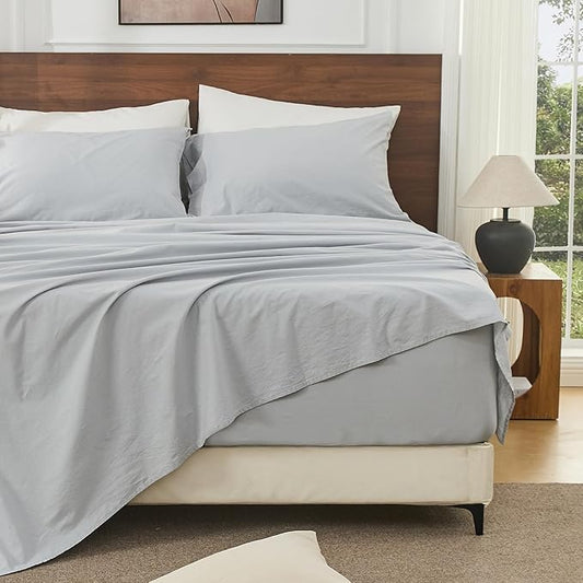 Bedlifes 100% French Linen Sheets Queen Size 18-24”Extra Deep Pocket 4-Piece Set Breathable & Moisture-Wicking,Soft & Durable Sheets for Thick Mattresses(Grey)