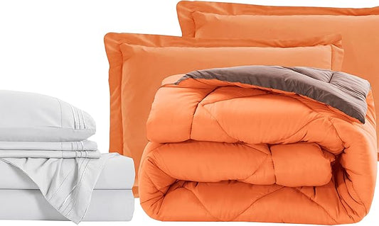 Elegant Comfort 7-Piece Bed-in-a-Bag Comforter & Sheet Set- Luxury 1500 Thread Count 7-Piece Cali King Size Bed-in-a-Bag, Cozy Bed Sheets and Comforter Set, Wrinkle and Stain Resistant, Orange/Brown
