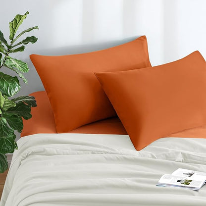 MILVOWOC 2Pcs Brushed Microfiber Queen Pillowcases - 20 x 30 Inch, Burnt Orange Pillow Case Set Non Slip Envelope Pillow Cover with Moisture Absorption and Anti-Wrinkle