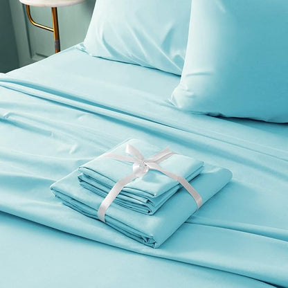 BYSURE 6 Pieces Bed Sheets Set(Full, Aqua Blue) - Hotel Luxury Super Soft 1800 Thread Count 100% Microfiber Sheets with Deep Pockets, Wrinkle & Fade Resistant