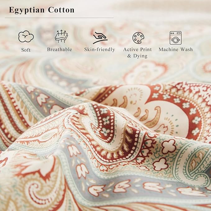 WINLIFE 100% Cotton Pillow Cases 2 Pack King Size Pillowcases Set of 2, Soft and Breathable Pillow Cover, 20'' x 36'', Camel Paisley