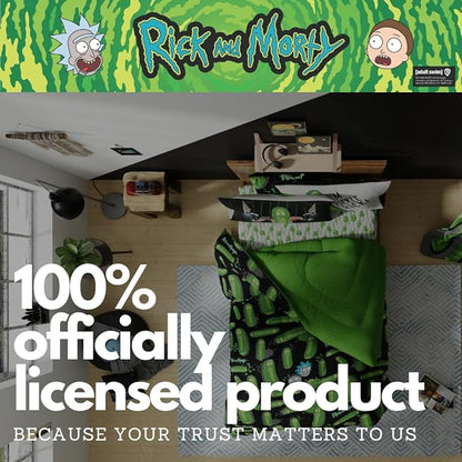 Rick & Morty 5 Piece Super Soft Cozy Reversible Comforter and Sheet Set with Sham, Twin, (Officially Licensed Product) By Franco