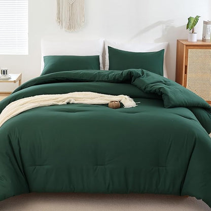 ROSGONIA California King Comforter Set Emerald Green, 3pcs (1 Boho Dark Forest Green Cal King Comforter & 2Pillowcases), Oversized Blanket Quilt