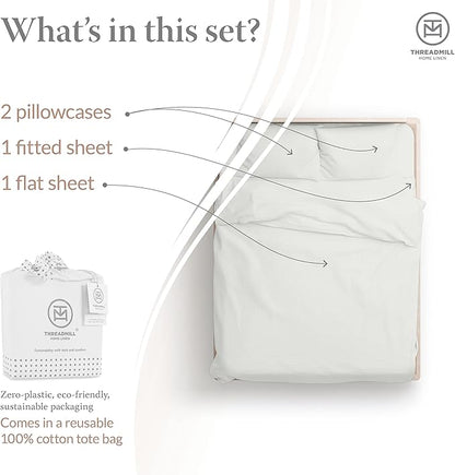 Threadmill 100% Cotton Sheets for King Size Bed | 4 Pc King Bed Sheets Set | Soft, Breathable Lightweight Solid Sateen for All-Season Use | Snug Fit Elastic Deep Pocket King Sheets | Light Grey