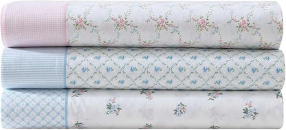 Laura Ashley - Sheet Set, Breathable Percale Cotton Bedding, 200 Thread Count, Deep Pocket, Chic Home Decor (Kate Blue, Twin)