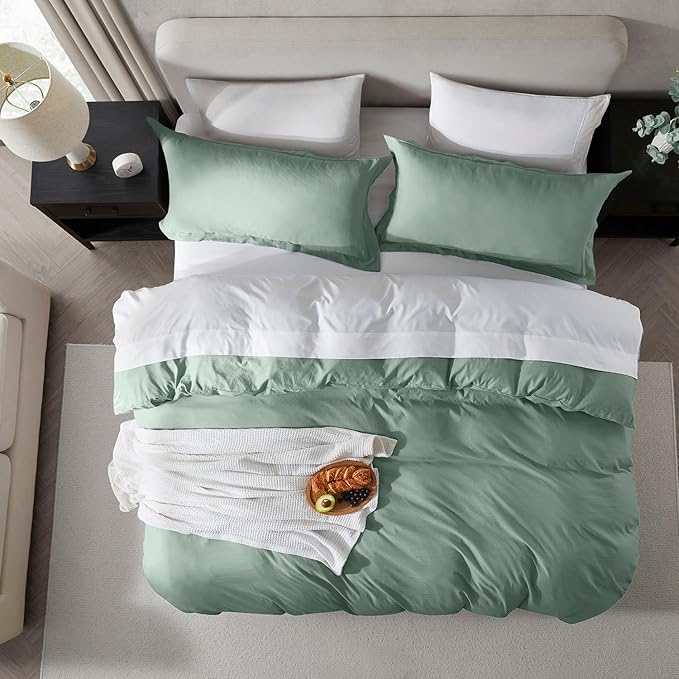 Nestl Sage Green Duvet Cover King Size - Soft Prewashed King Duvet Cover Set, 3 Piece, with Zipper Closure, 1 Duvet Cover 104x90 inches and 2 Pillow Shams
