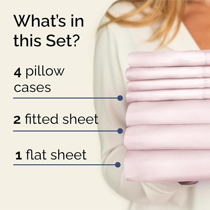 Split King 7 Piece Sheet Set - Comfy Breathable & Cooling - Soft Hotel Luxury Bedding Set w/ 8-16 Inch Deep Pockets - 1 Flat & 2 Fitted Sheet & 4 Pillowcases - Wrinkle Free & Easy Care - Lavender Pink